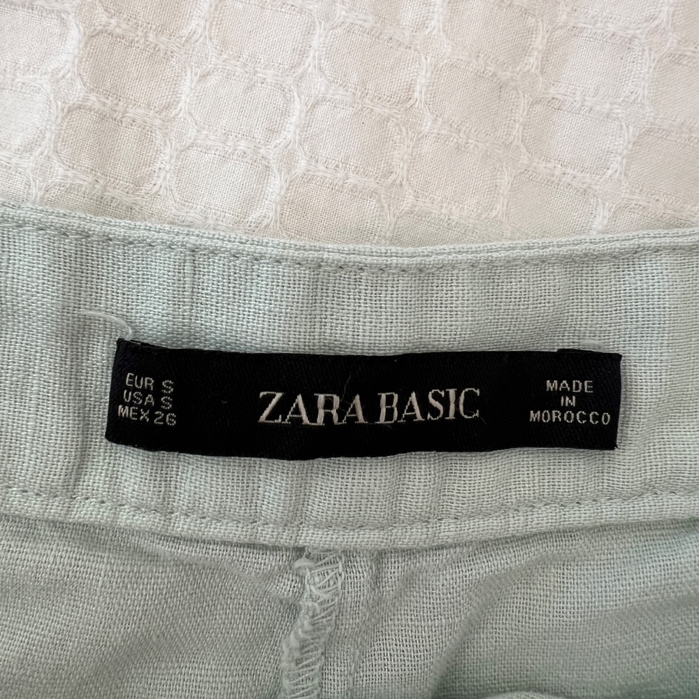 Zara Mint Green Ruched Linen Blend Skort Mini Shorts Size S - Picture 5 of 6